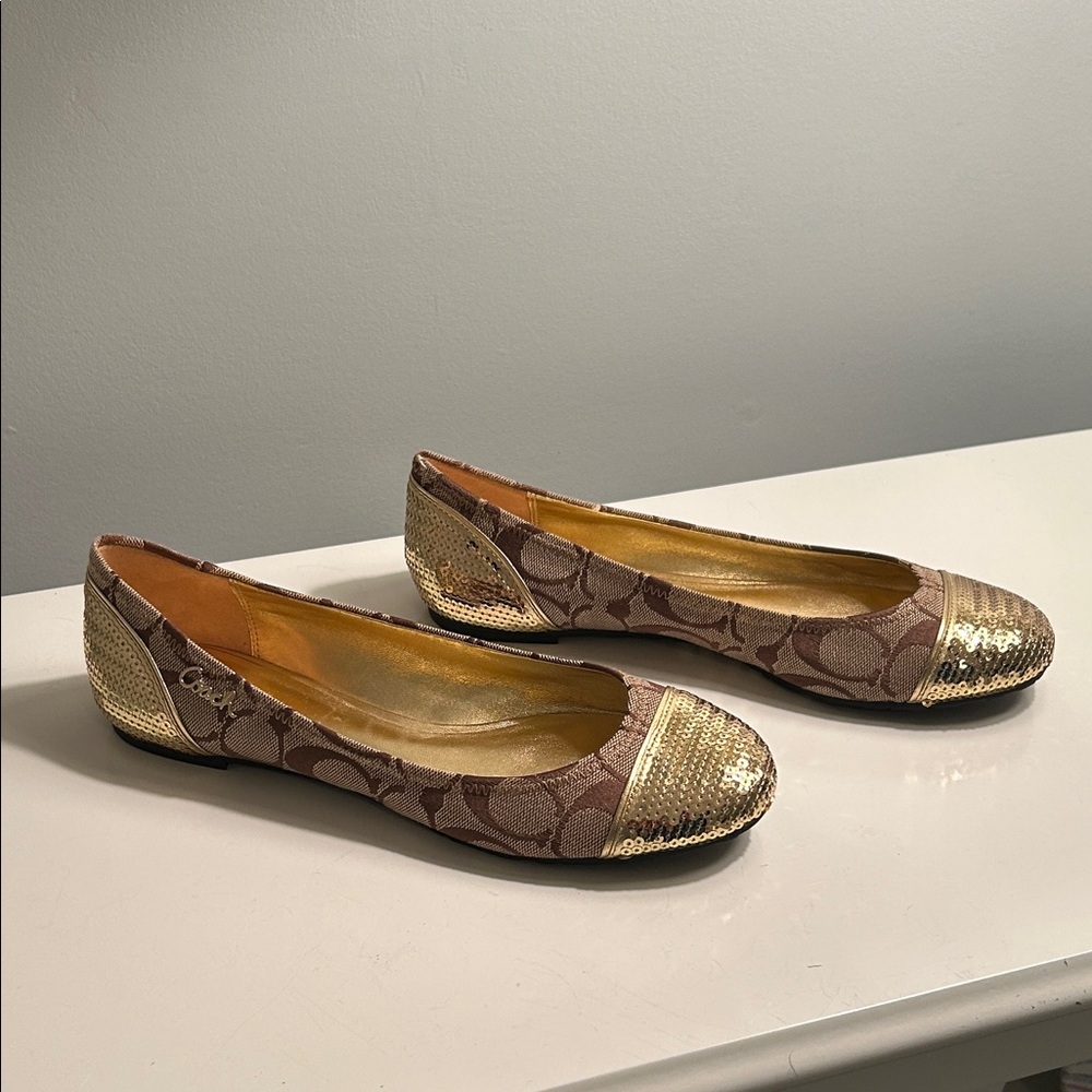 Coach Elegant Gold and Brown Women's Flats